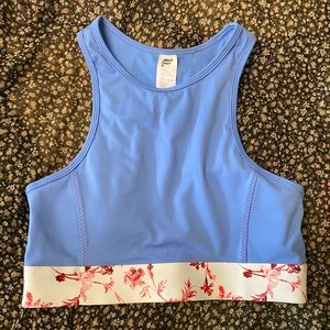 Blue and floral print workout top